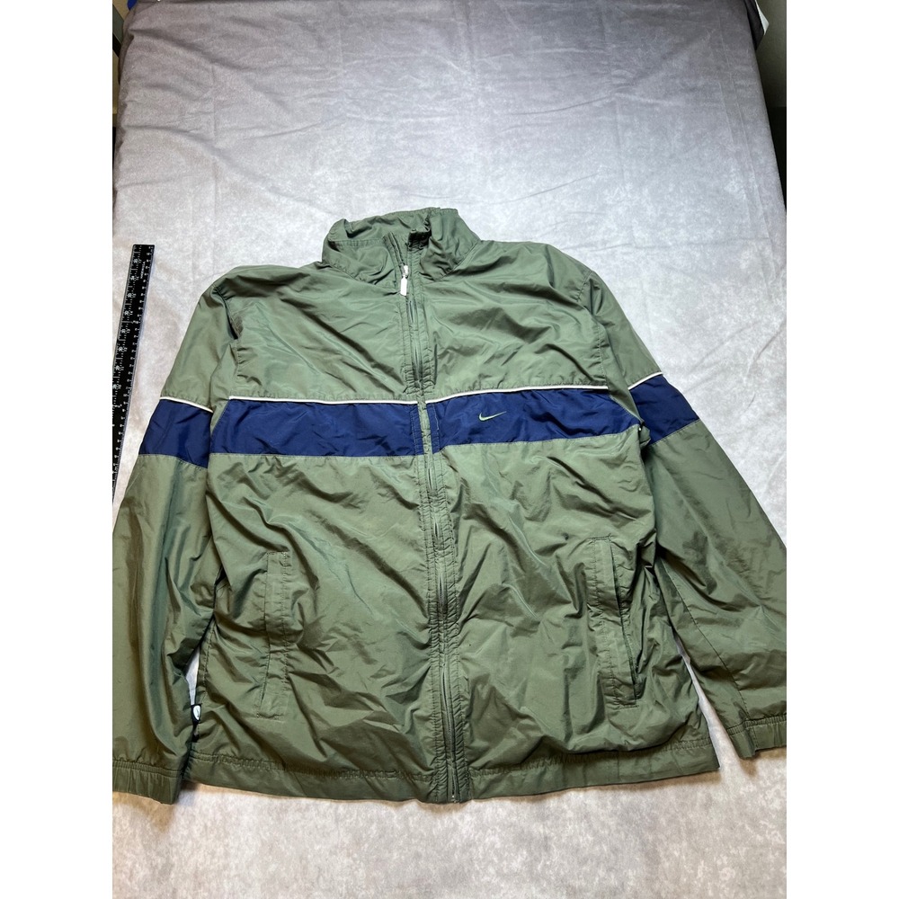 Nike Windbreaker Mens Medium Olive Green Navy Colorblock Full Zip Jacket